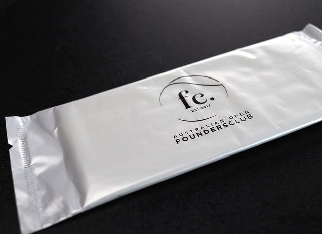 Silver wrapper printed for a tennis event founders club
