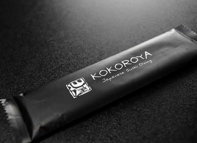 Black wrapper printed for a Japanese sushi restaurant