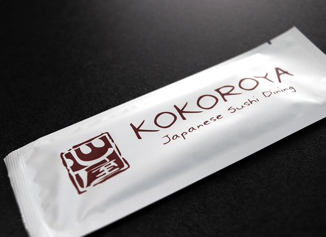 White wrapper printed for a Japanese sushi restaurant