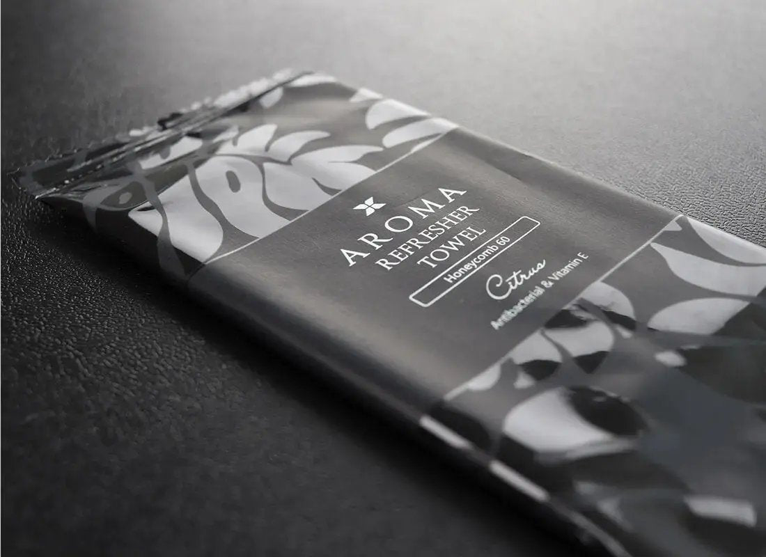 Aroma 60 Black Xceed Towels refresher towel on black background